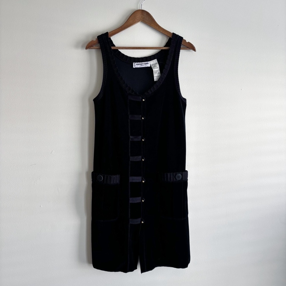 Sonia Rykiel Vintage Velvet Button Front Sleeveless Jumper Dress Small Luxury